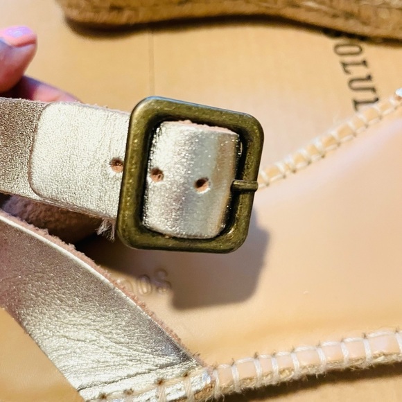 SOLUTOS Cadiz Leather Gold Espadrilles platform ankle Sandals size 6 - Picture 12 of 15